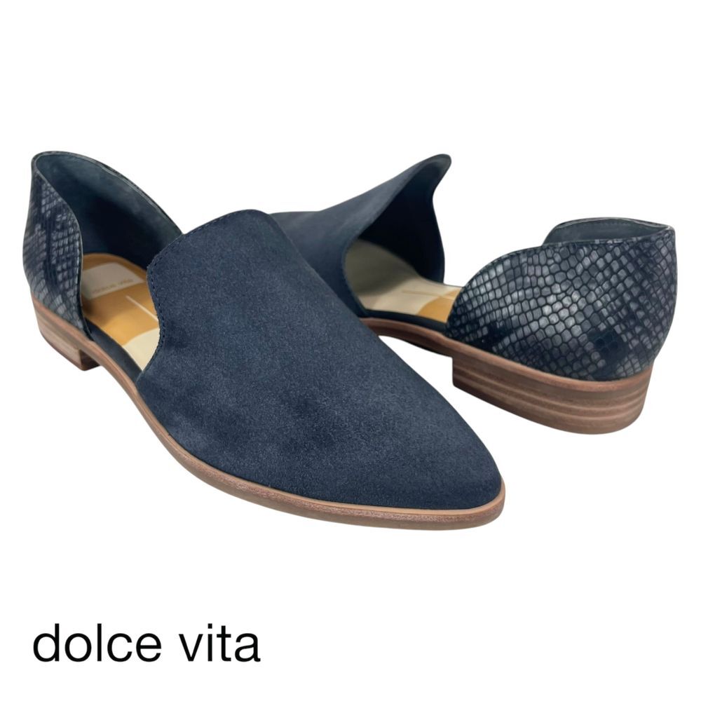 Dolce Vita Women 8.5M Kelsa Pointed Toe Flats in‎ Anthracite Suede & Snake Print